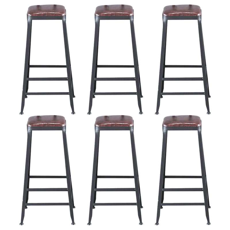 Industrial Leather Top Barstool Black 4 Legs Bar Stool for Indoor
