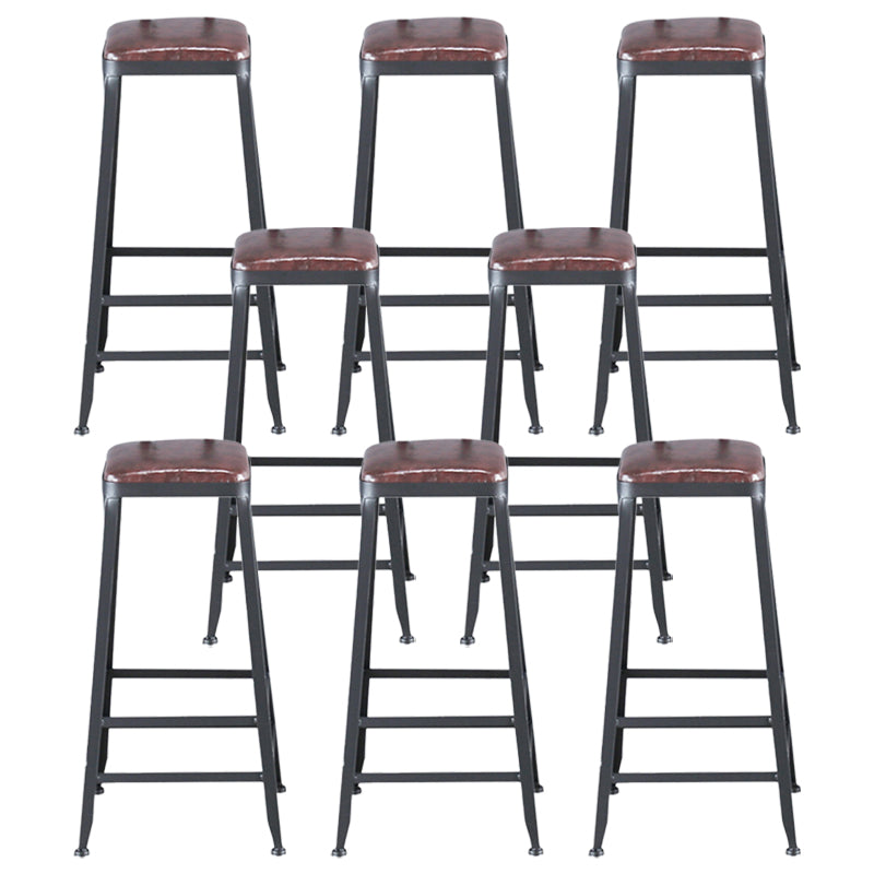 Industrial Leather Top Barstool Black 4 Legs Bar Stool for Indoor