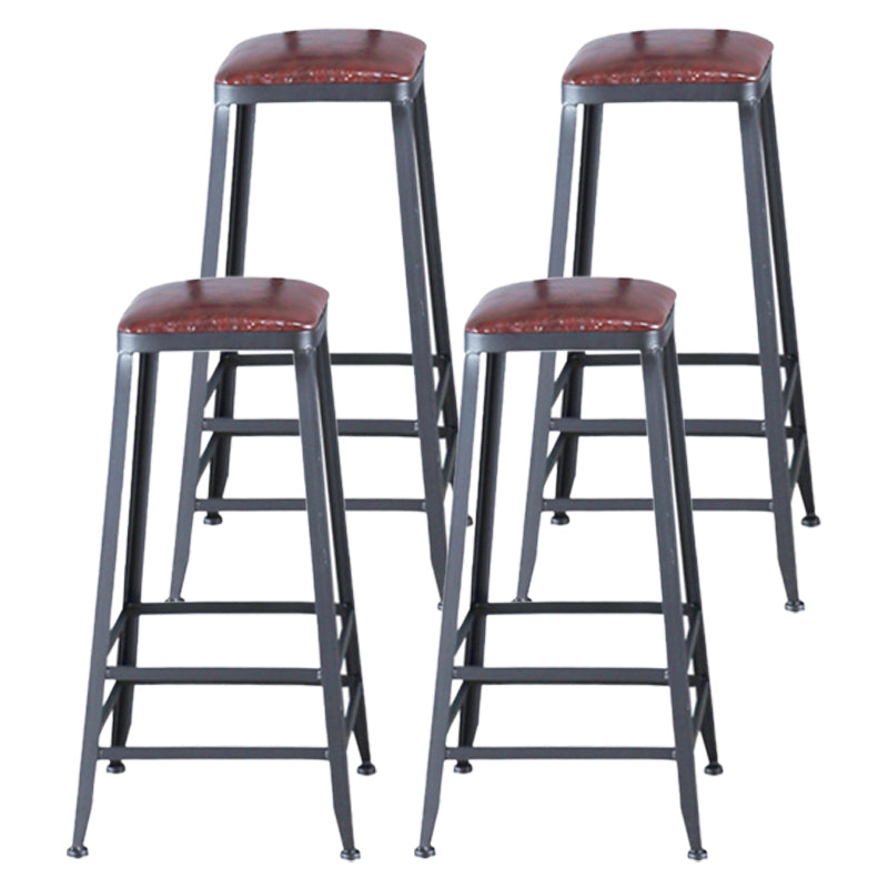 Industrial Leather Top Barstool Black 4 Legs Bar Stool for Indoor