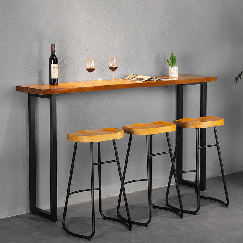 Industrial Rectangle Solid Wood Bar Table Set 1/4 Pieces Counter Table with High Stools