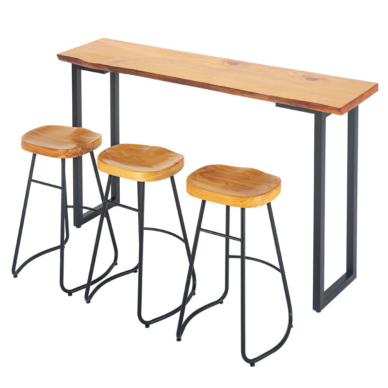 Industrial Rectangle Solid Wood Bar Table Set 1/4 Pieces Counter Table with High Stools