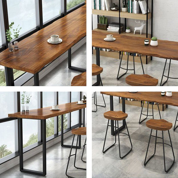 Industrial Rectangle Solid Wood Bar Table Set 1/2/5/6 Pieces Counter Table with Stools