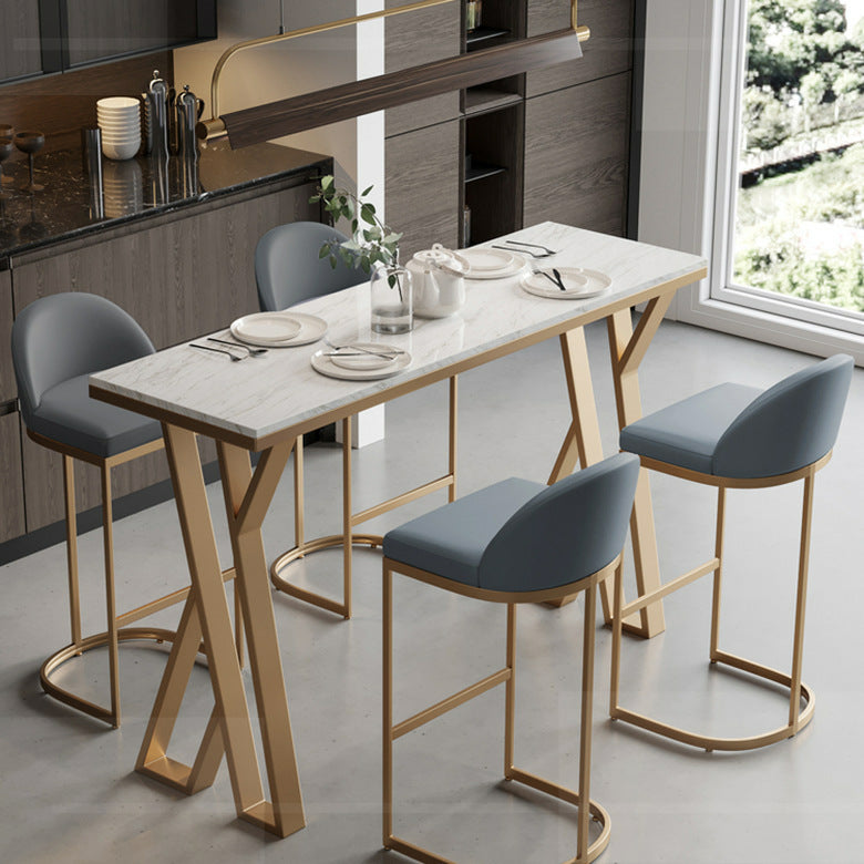 1/5 Pieces Glam Bar Table Set Rectangle Bistro Set with White Faux Marble Top