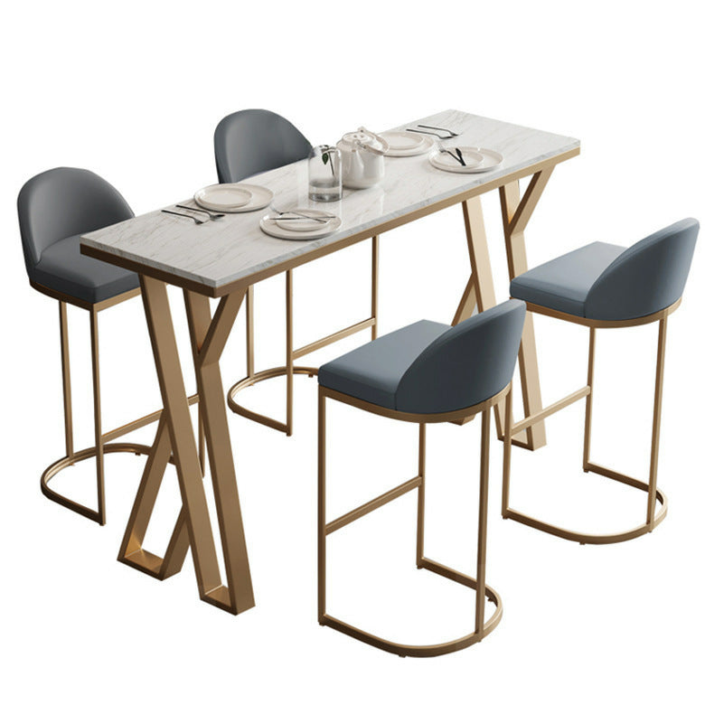 1/5 Pieces Glam Bar Table Set Rectangle Bistro Set with White Faux Marble Top