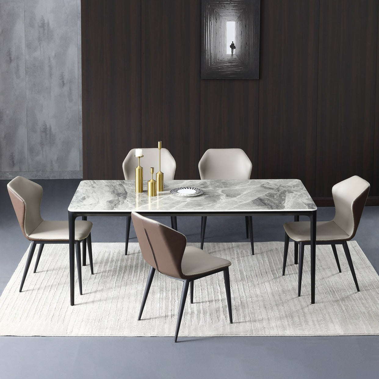 Modern Sintered Stone Dining Rectangle Table Set 1/4/6/7/9 Pieces Dining Set