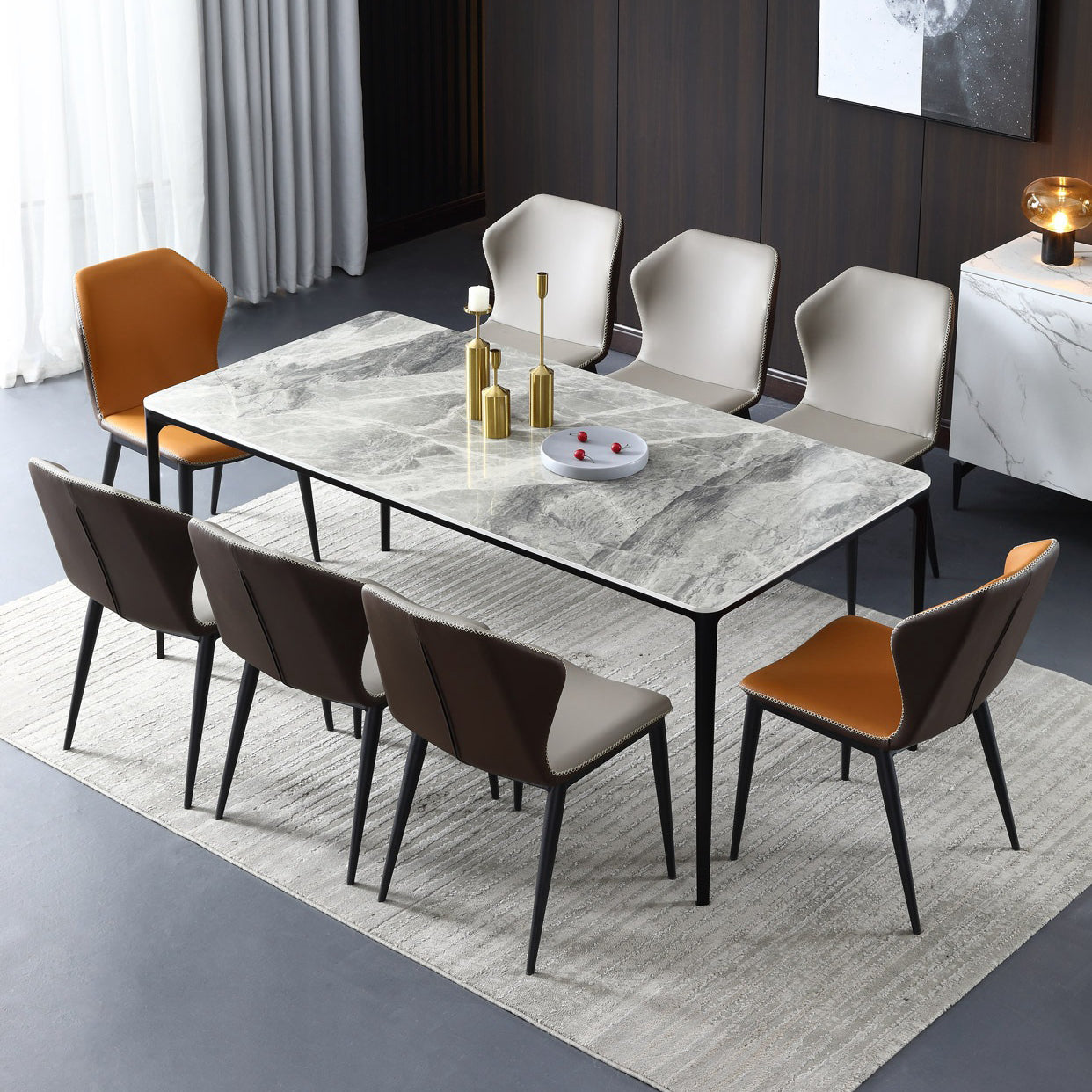 Modern Sintered Stone Dining Rectangle Table Set 1/4/6/7/9 Pieces Dining Set