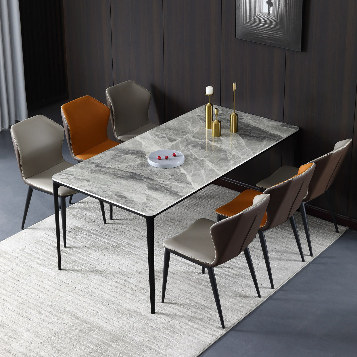 Modern Sintered Stone Dining Rectangle Table Set 1/4/6/7/9 Pieces Dining Set