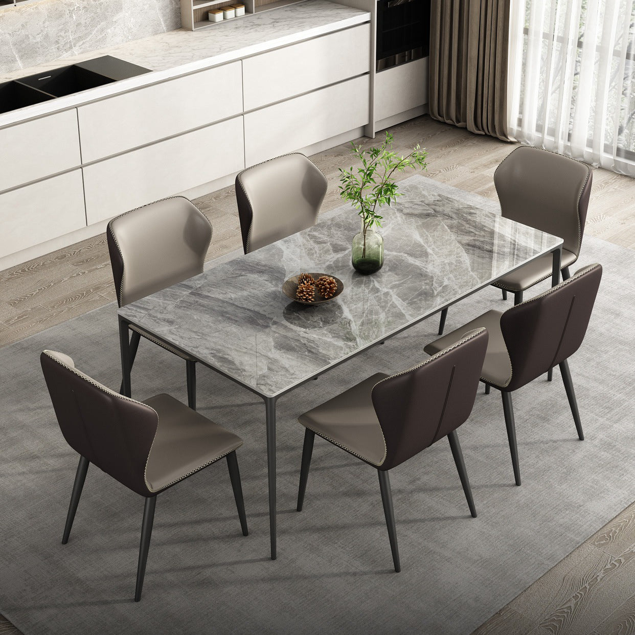 Modern Sintered Stone Dining Rectangle Table Set 1/4/6/7/9 Pieces Dining Set