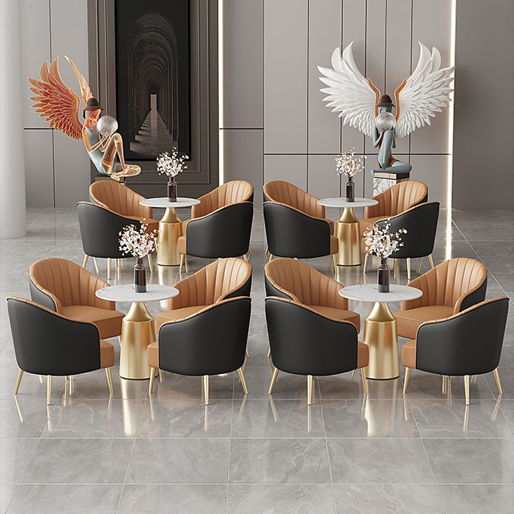 Glam Round Dining Table Set 1/5 Pieces Dinette Set with White Stone Top