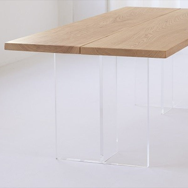 Modern Pine Wood Table for Restaurant Rectangle Dining Table with Acrylic Double Pedestal