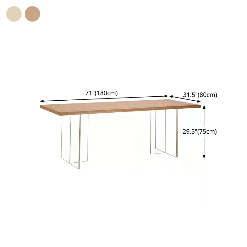 Modern Pine Wood Table for Restaurant Rectangle Dining Table with Acrylic Double Pedestal