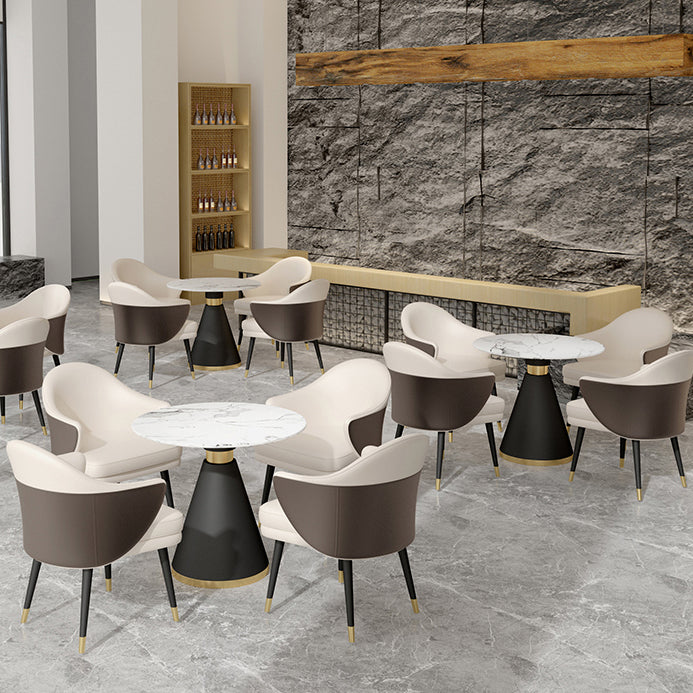 Metal Modern Round Dining Table Sintered Stone Top Table for Dining Room