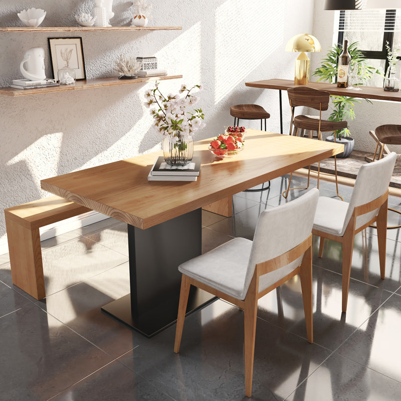 Industrial Pine Wood Table for Restaurant Rectangle Kitchen Table with Pedestal Base