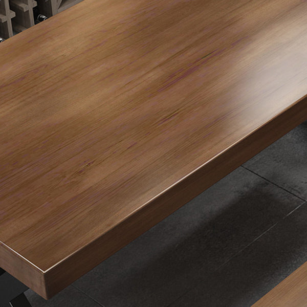 Industrial Pine Table for Restaurant Rectangle Dining Table with Double Pedestal