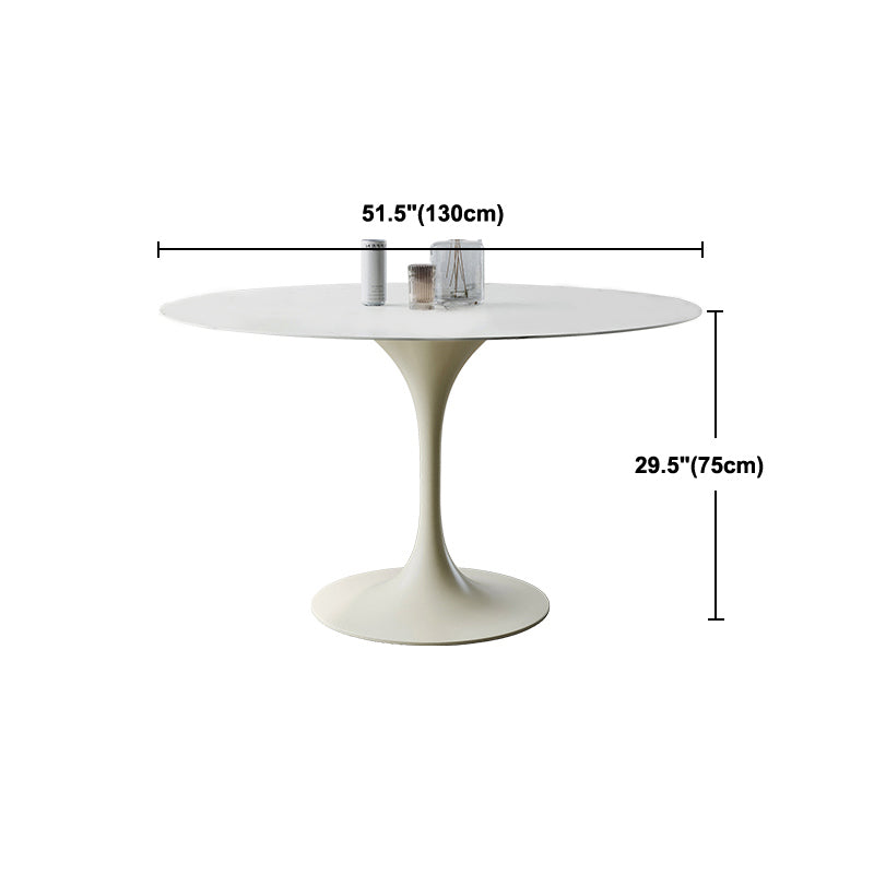 Contemporary Dining Table with White Pedestal Round Stone Top Dining Table