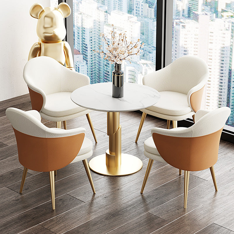 Modern Style Dining Table Sintered Stone Round Table with Metal Base