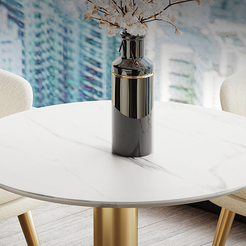 Modern Style Dining Table Sintered Stone Round Table with Metal Base