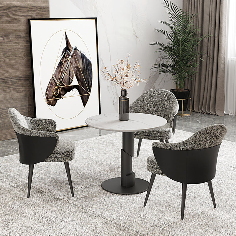 Modern Style Dining Table Sintered Stone Round Table with Metal Base