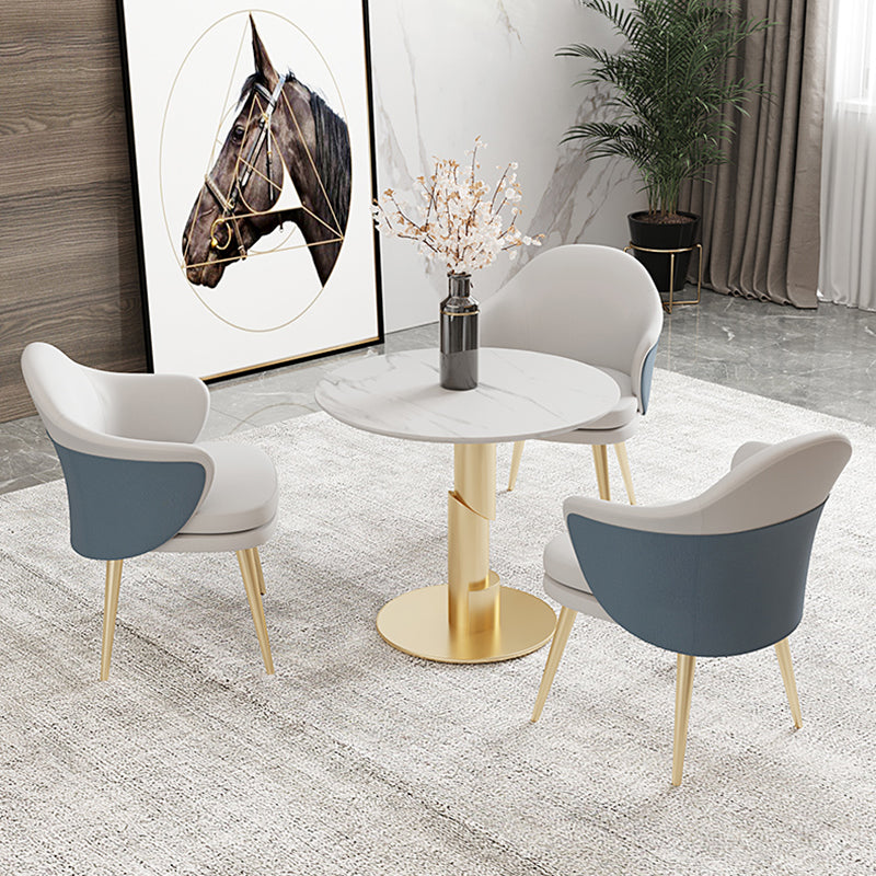 Modern Style Dining Table Sintered Stone Round Table with Metal Base