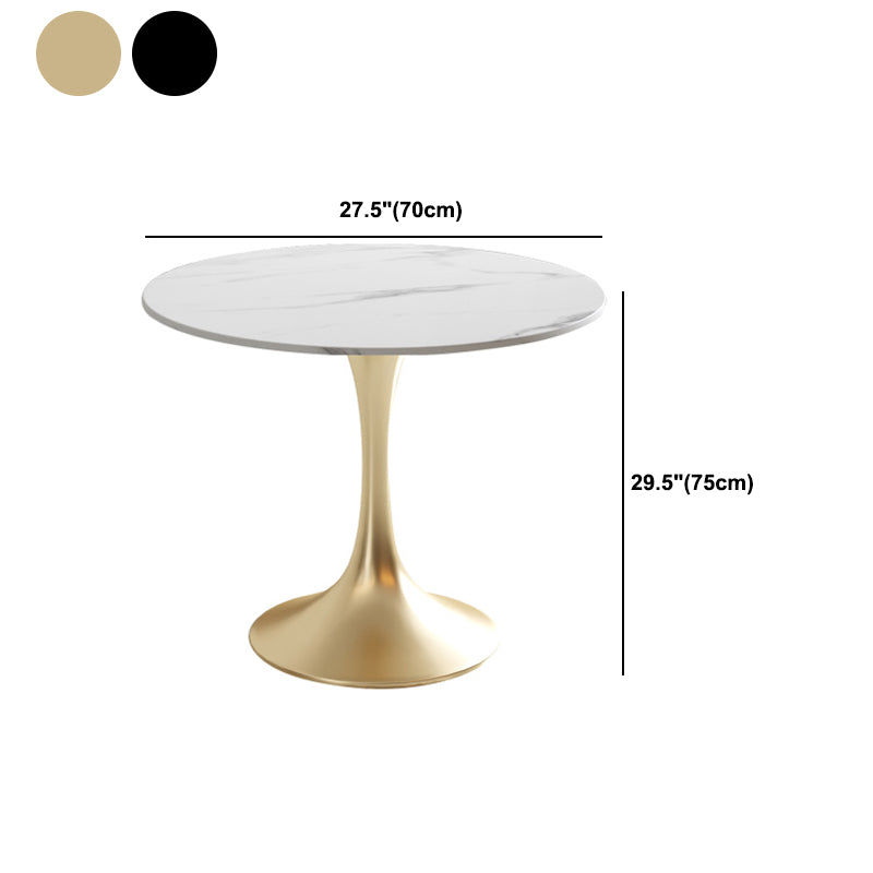 Modern Style Dining Table Sintered Stone Round Table with Metal Base