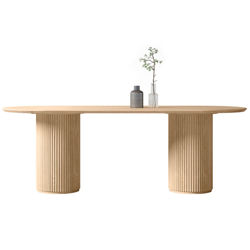 Modern Ash Wood Table for Restaurant Oval Table with Double Pedestal