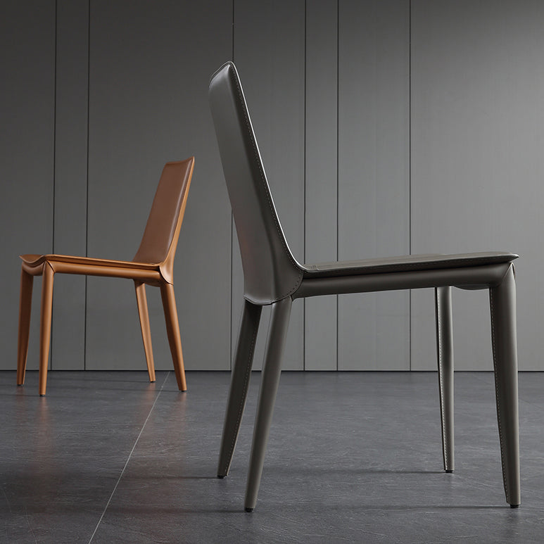 Designer Style Anteroom Solid Back Side Chair Matte Finish Leather Dining Chair
