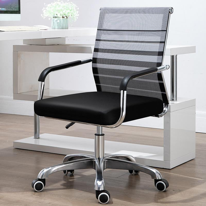 Mid Back Office Chair Height-adjustable Fixed Arms Chair with Wheels