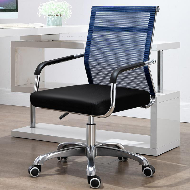 Mid Back Office Chair Height-adjustable Fixed Arms Chair with Wheels