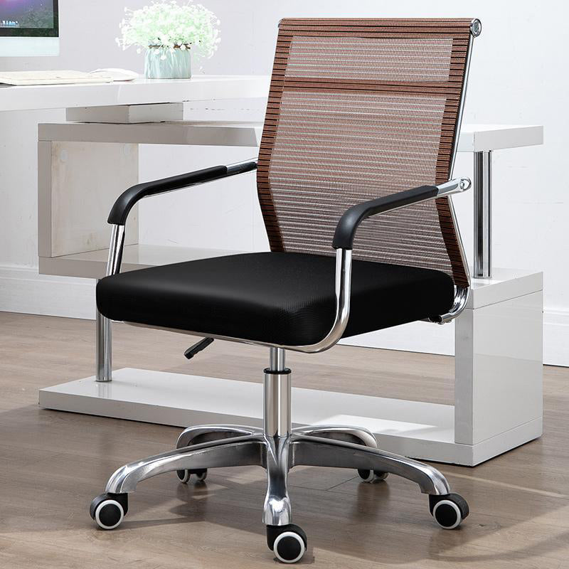 Mid Back Office Chair Height-adjustable Fixed Arms Chair with Wheels