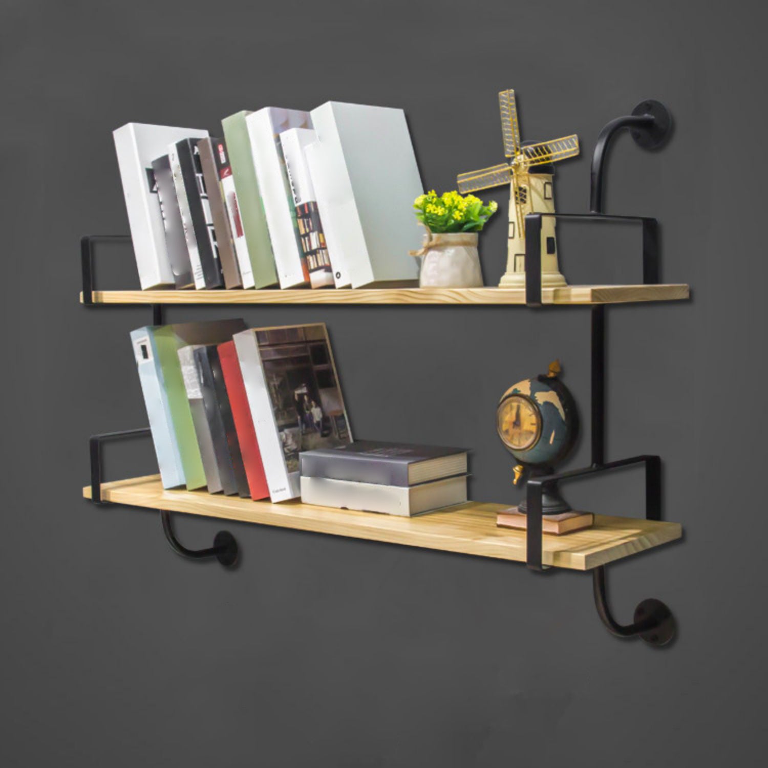9.84"W Bookshelf Industrial Style Wall Mounted Bookcase for Home Study Room