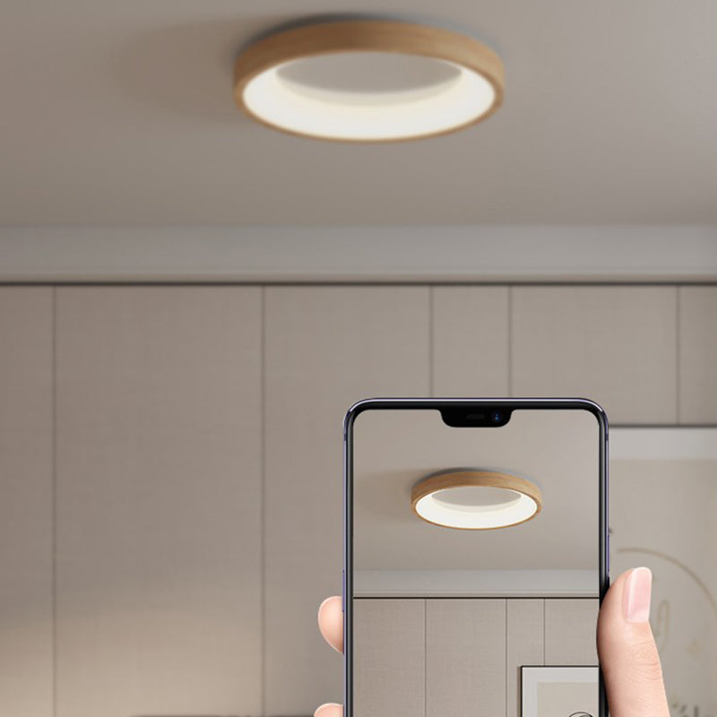Wood Circle Shape Flush Mount Minimalism Metal Ceiling Flush Mount for Living Room