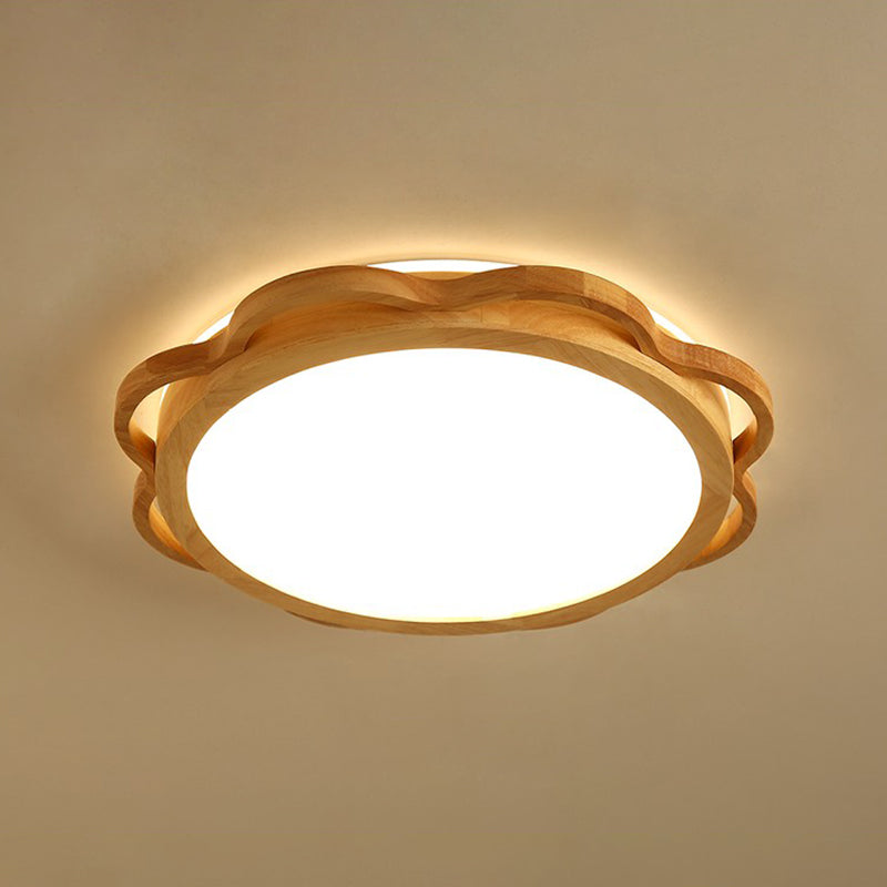 Wood Modern Ceiling Light LED Geometric Shape Flush Mount with Acrylic Shade for Bedroom