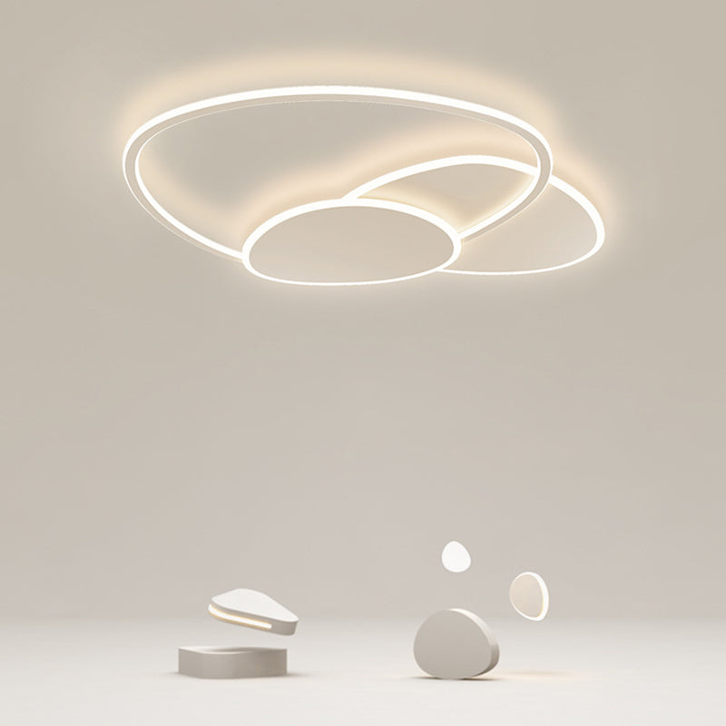 3-Light Geometric Flush Light Modern Metal LED Ceiling Lamp in White