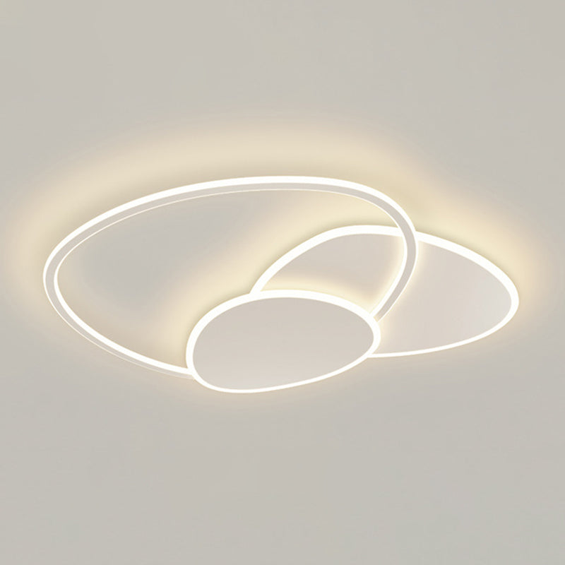 3-Light Geometric Flush Light Modern Metal LED Ceiling Lamp in White