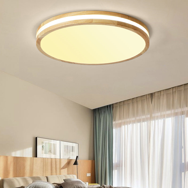 Modern Round Shape Ceiling Light Wood 1 Light LED Flush Mount Light for Living Room