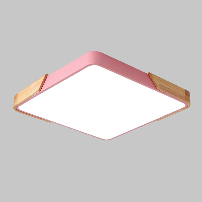 Nordic Rectangle Ceiling Light Colorful Metal LED Flush Mount Light with Wood for Bedroom