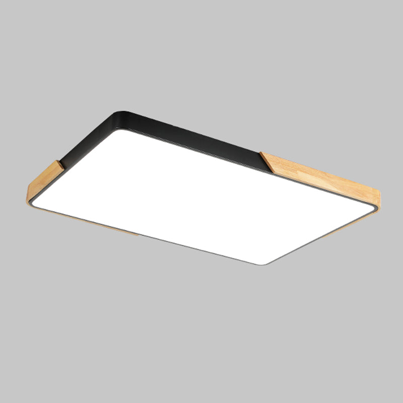 Nordic Rectangle Ceiling Light Colorful Metal LED Flush Mount Light with Wood for Bedroom