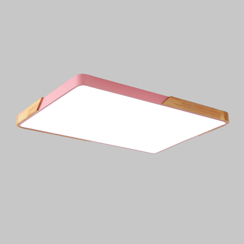 Nordic Rectangle Ceiling Light Colorful Metal LED Flush Mount Light with Wood for Bedroom