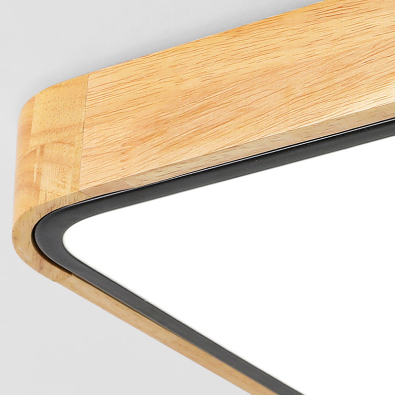 Nordic Rectangle Ceiling Light Colorful Metal LED Flush Mount Light with Wood for Bedroom