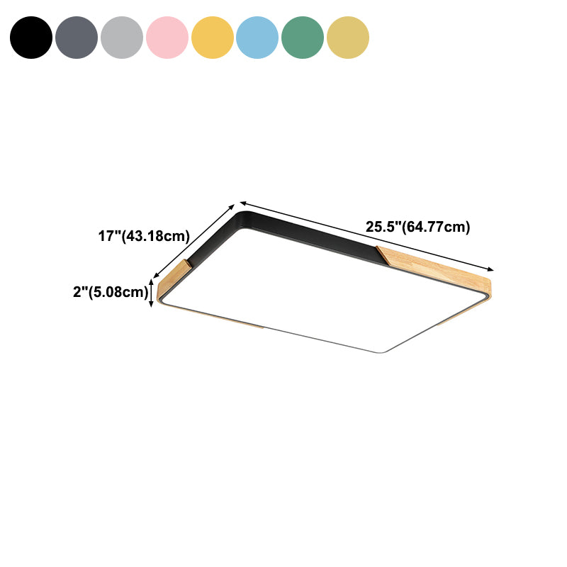 Nordic Rectangle Ceiling Light Colorful Metal LED Flush Mount Light with Wood for Bedroom