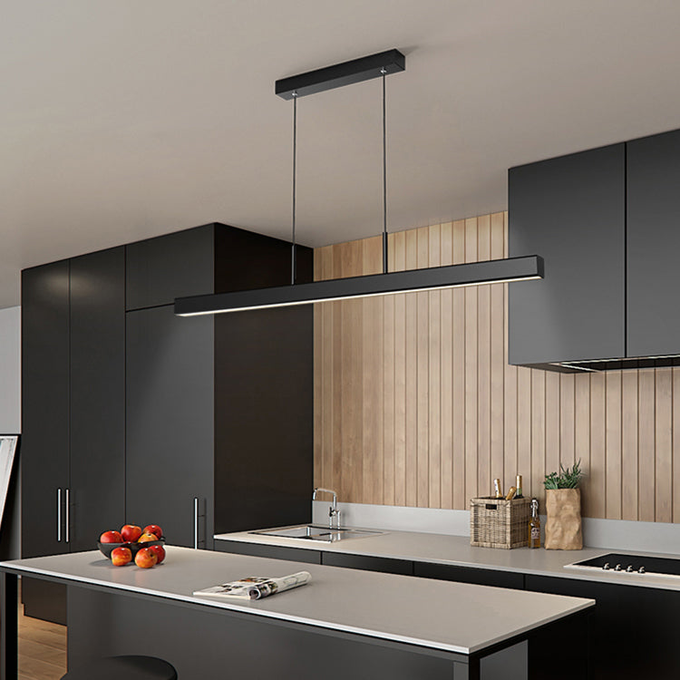 Linear Shape Island Light Contemporary Style Metal 1 Light Island Pendant Light in Black