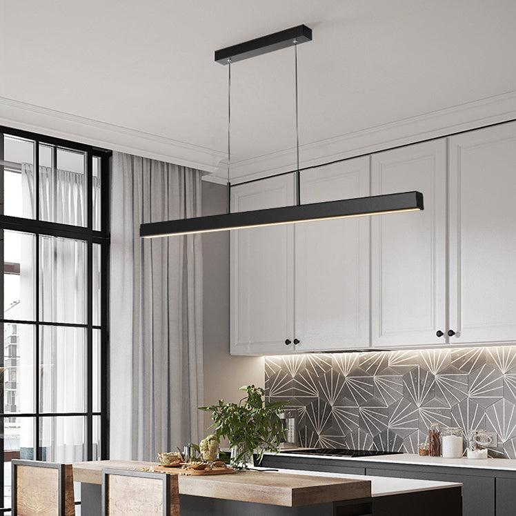 Linear Shape Island Light Contemporary Style Metal 1 Light Island Pendant Light in Black