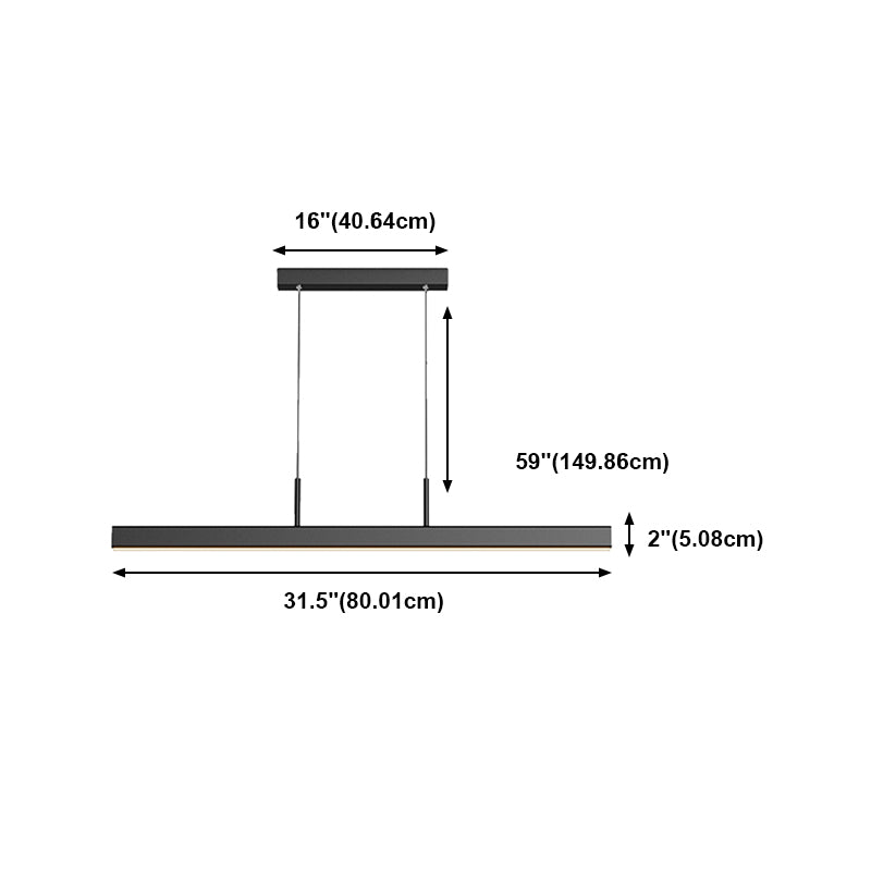 Linear Shape Island Light Contemporary Style Metal 1 Light Island Pendant Light in Black