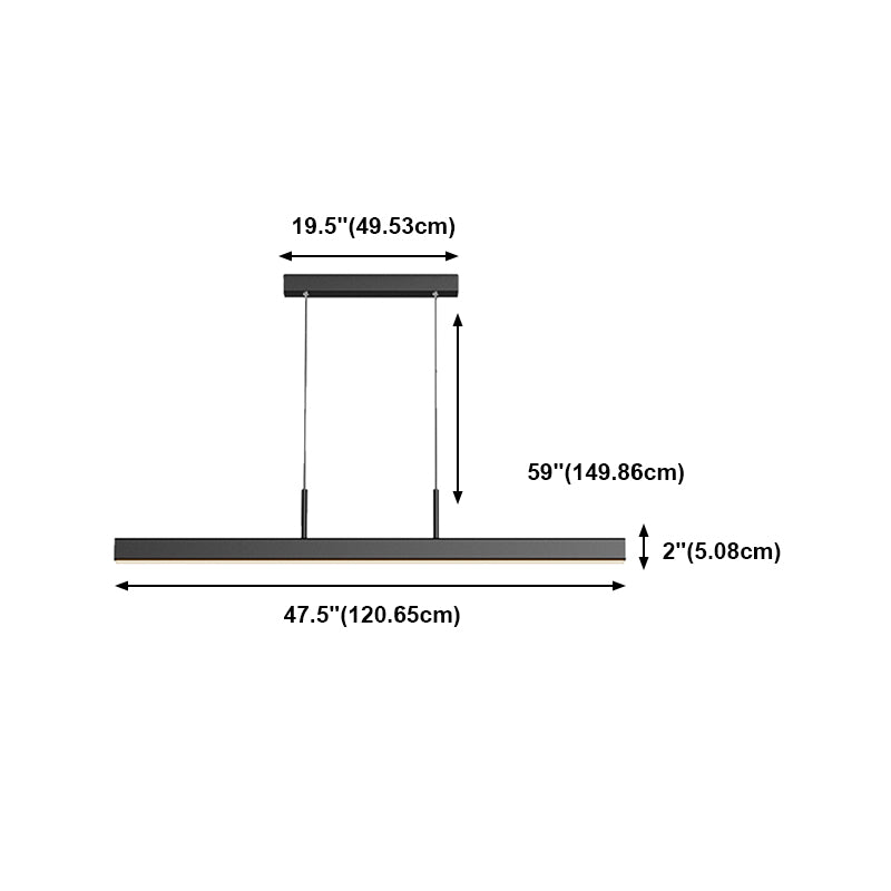 Linear Shape Island Light Contemporary Style Metal 1 Light Island Pendant Light in Black