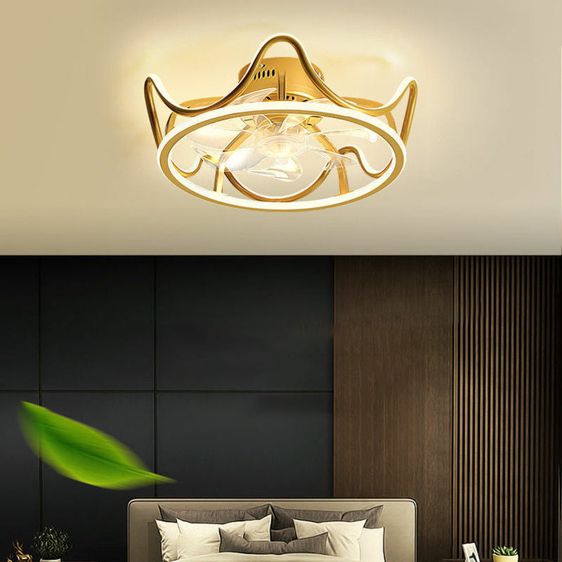 Modern Style Ceiling Fan Lamp Metal Ceiling Fan Lighting in Golden for Living Room