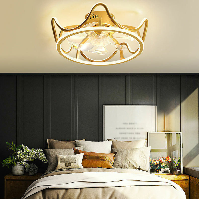 Modern Style Ceiling Fan Lamp Metal Ceiling Fan Lighting in Golden for Living Room