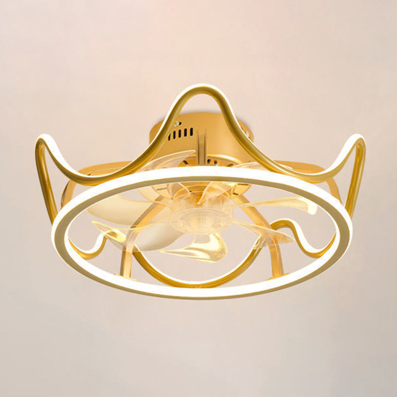 Modern Style Ceiling Fan Lamp Metal Ceiling Fan Lighting in Golden for Living Room