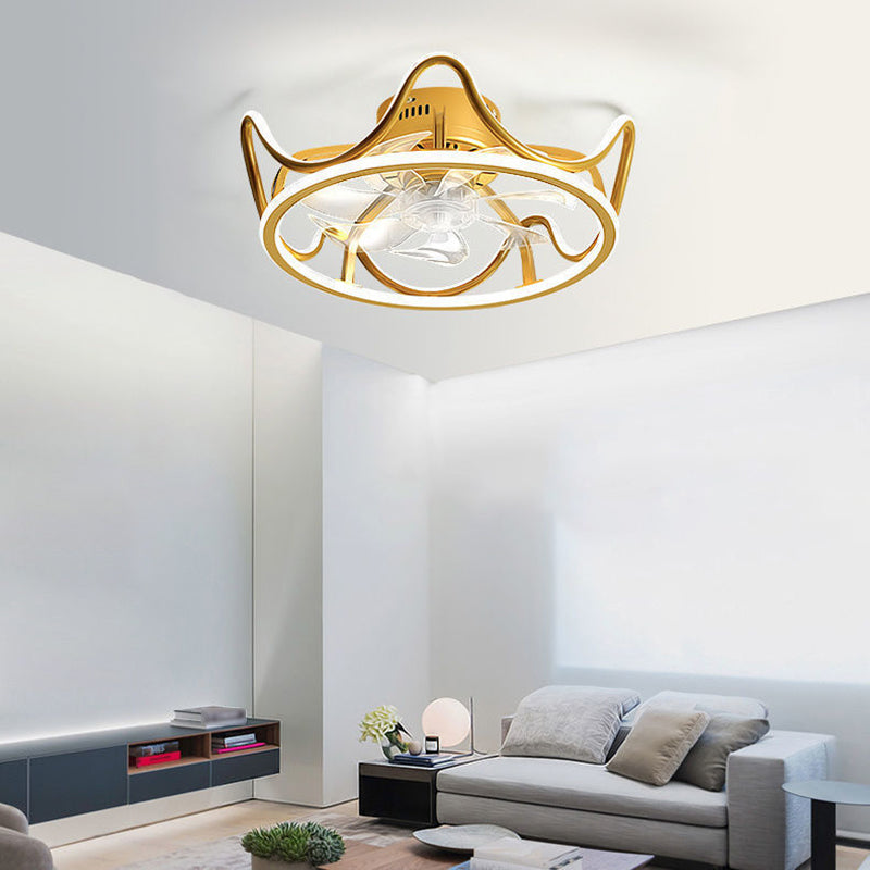 Modern Style Ceiling Fan Lamp Metal Ceiling Fan Lighting in Golden for Living Room