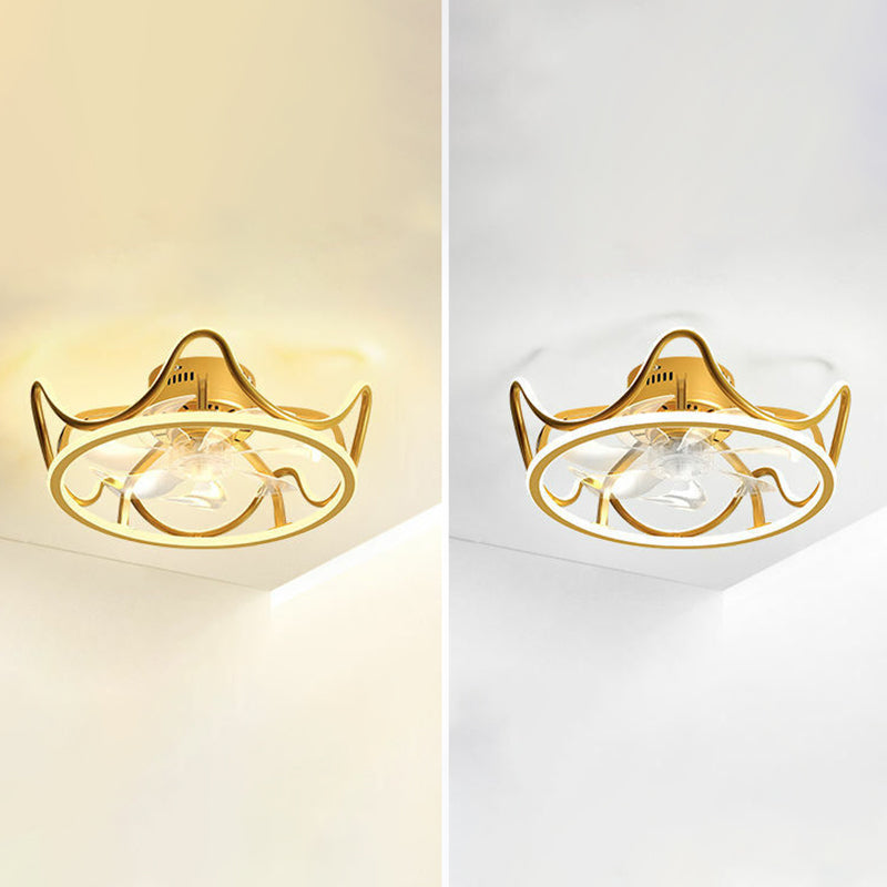 Modern Style Ceiling Fan Lamp Metal Ceiling Fan Lighting in Golden for Living Room