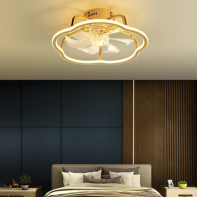 Modern Style Ceiling Fan Lamp Metal Ceiling Fan Lighting in Golden for Living Room